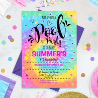 Pool Party Tie Dye Invitation Pool Birthday