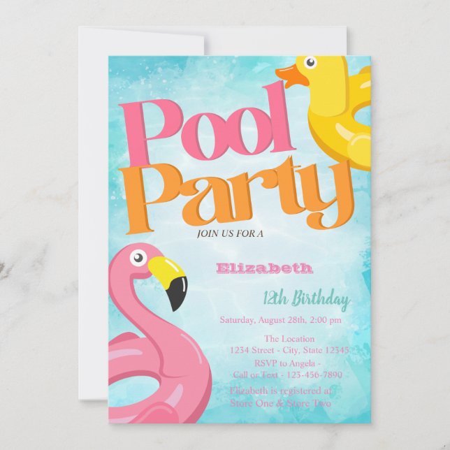 Pool Party Toys Flamingos Birthday  Invitation (Front)