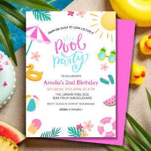 Pool Party Tropical Summer Birthday party Invitation