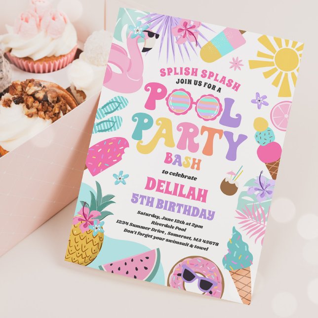 Pool Party Tropical Summer Pool Birthday Party Invitation (Creator Uploaded)