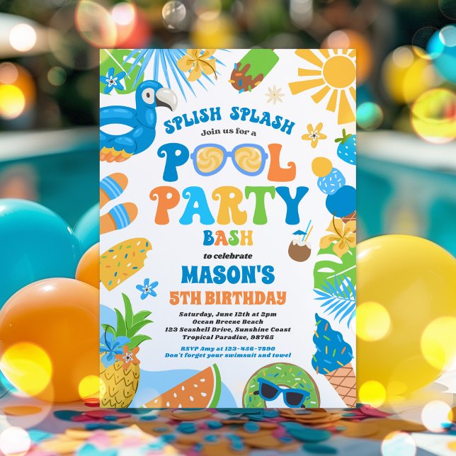 Pool Party Tropical Summer Pool Birthday Party Invitation (Creator Uploaded)