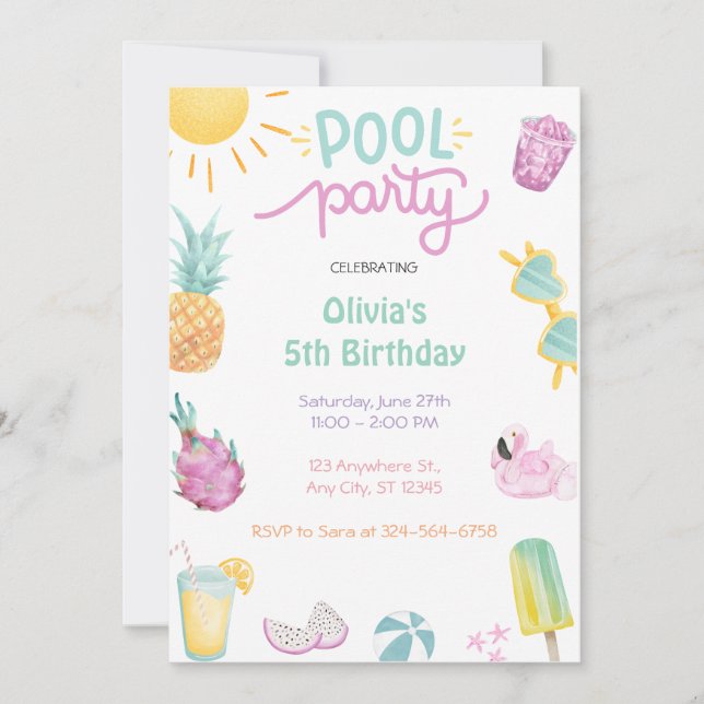 Pool Party Tropical Summer Pool Birthday Party  Invitation (Front)