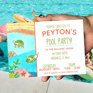 Pool Party Turtles Summer Birthday Invitation