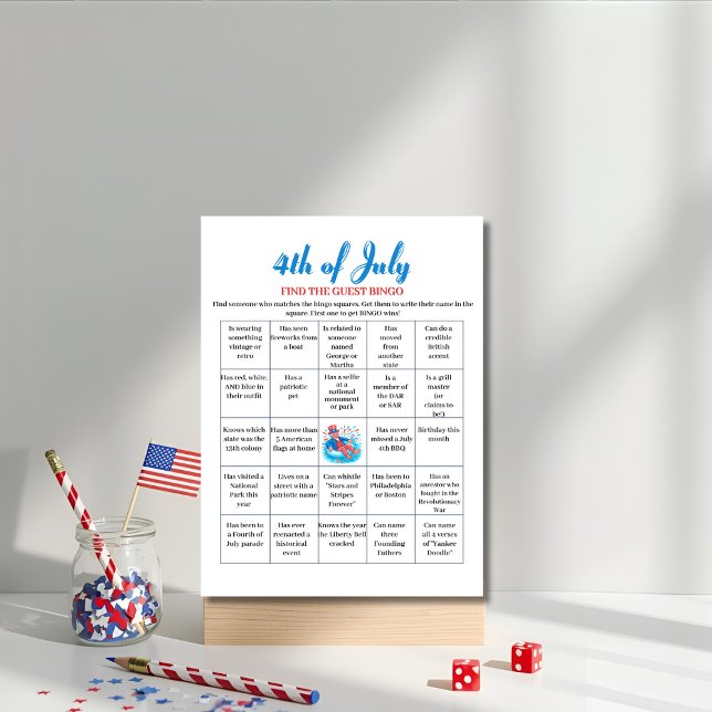 Pool Party Uncle Sam 4th of July Bingo  game  Holiday Card (Pool Party Uncle Sam 4th of July Bingo game Holiday Card)