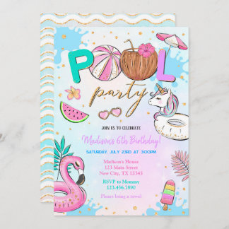 Pool Party Unicorn Invitation