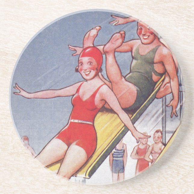 Pool Party Vintage Swimming Summer Coaster (Front)