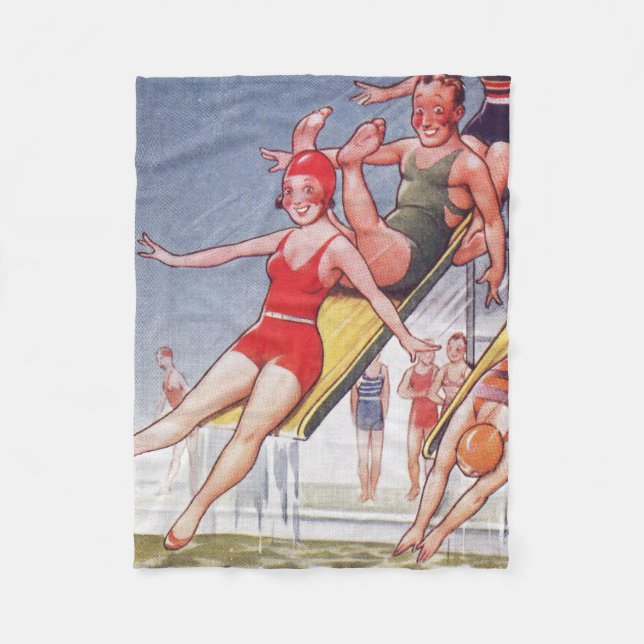 Pool Party Vintage Swimming Summer Fleece Blanket (Front)