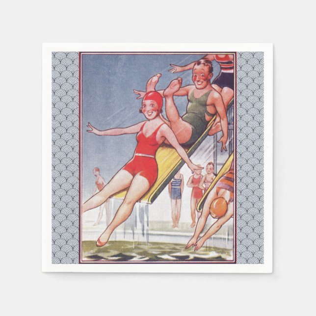 Pool Party Vintage Swimming Summer Napkin (Front)
