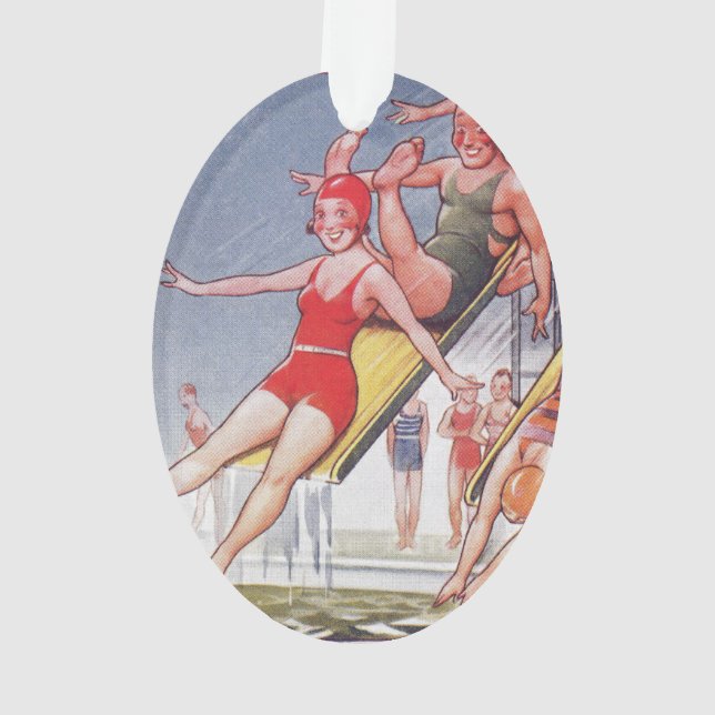 Pool Party Vintage Swimming Summer Ornament (Back)
