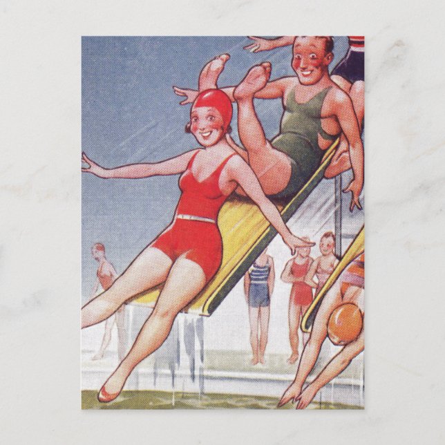 Pool Party Vintage Swimming Summer Postcard (Front)