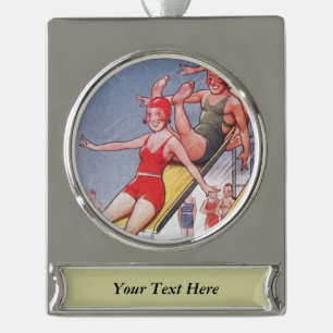 Pool Party Vintage Swimming Summer Silver Plated Banner Ornament