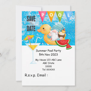 Pool Party with Drink in the pool  Invitation