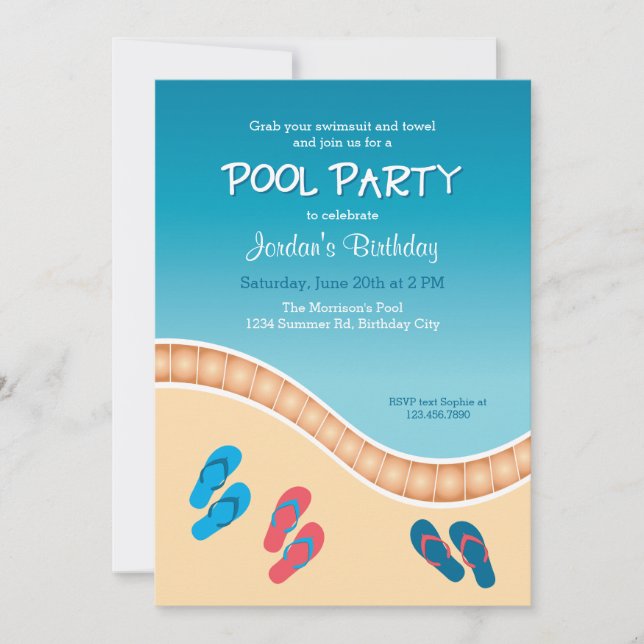 Pool Party with Flip Flops Birthday Invitation (Front)