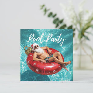 Pool Party with Santa Claus for Christmas Card