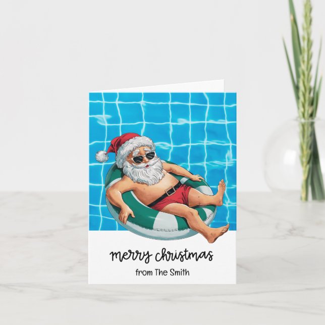 Pool Party with Santa Claus for Christmas in July  Card (Front)