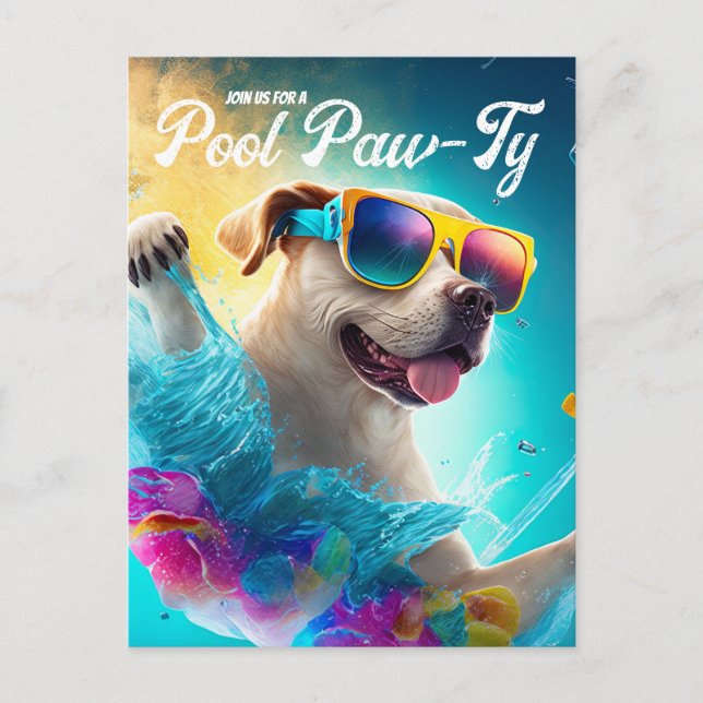 Pool Paw-Ty Invitation, Pool Puppy Birthday Party  Postcard (Front)