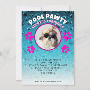 Pool pawty puppy dog custom photo birthday party invitation
