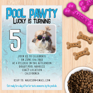 Pool pawty puppy dog custom photo birthday party invitation
