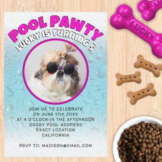 Pool pawty puppy dog custom photo birthday party invitation