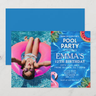 Pool Photo Birthday Party Invitation