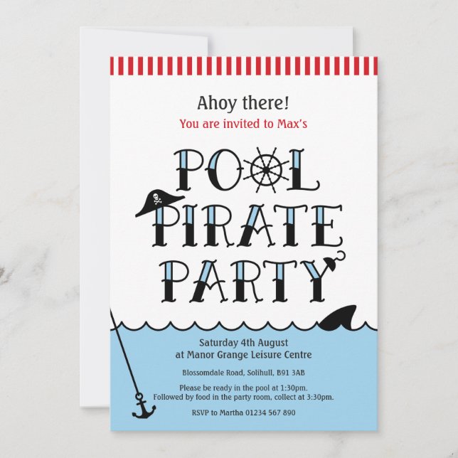 Pool Pirate Party Birthday Invite (Front)