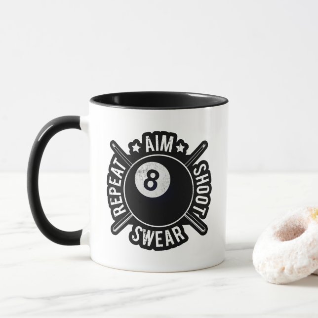 Pool Player Aim Shoot Repeat 8 Ball Billiards Mug (With Donut)