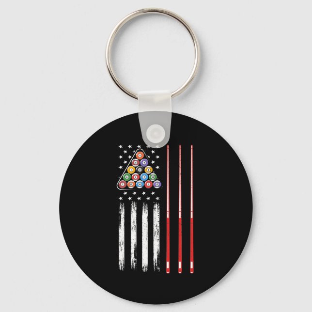 Pool Player American Flag Key Ring (Front)