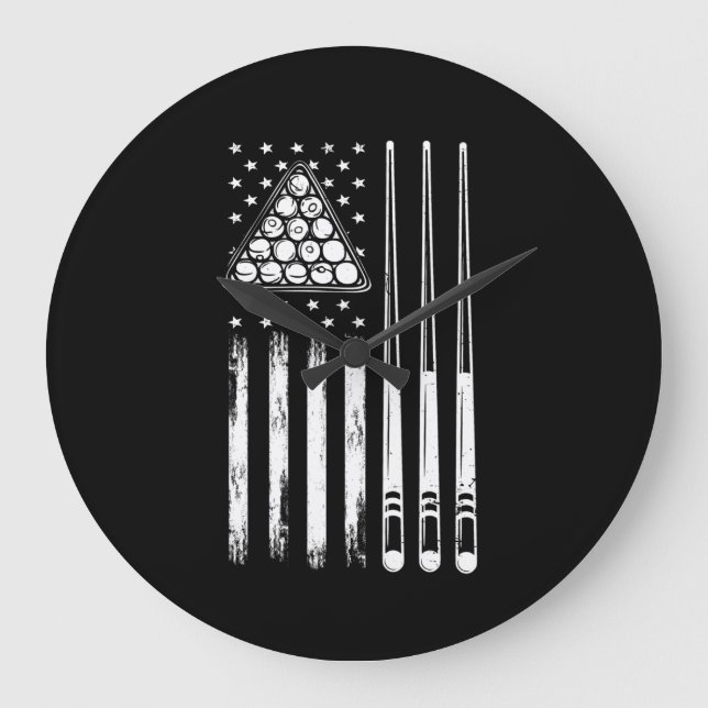 Pool Player American Flag Large Clock (Front)