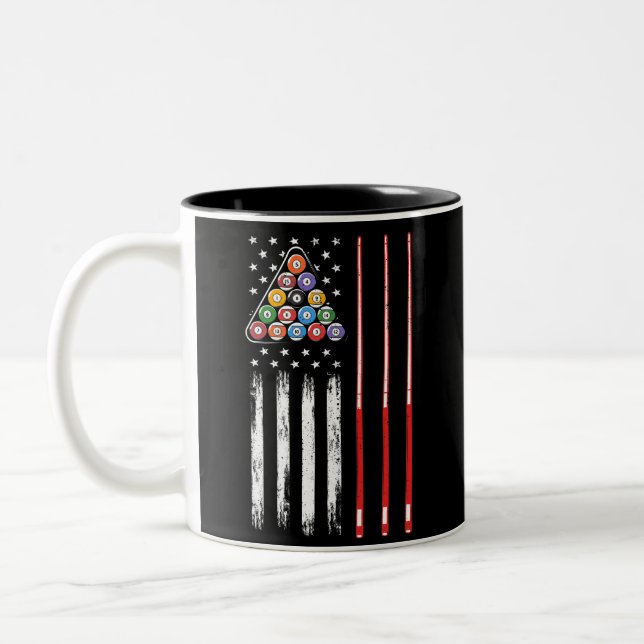 Pool Player American Flag Two-Tone Coffee Mug (Left)