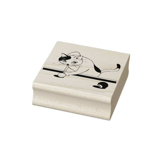 pool playing cat art stamp (Stamp)