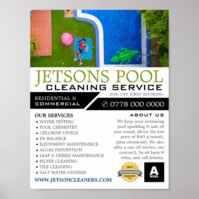 Pool Portrait, Swimming Pool Cleaning Advertising Poster (Front)