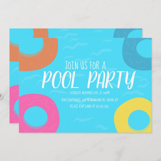 Pool Ring Party Birthday Any Age Invitation (Front/Back)