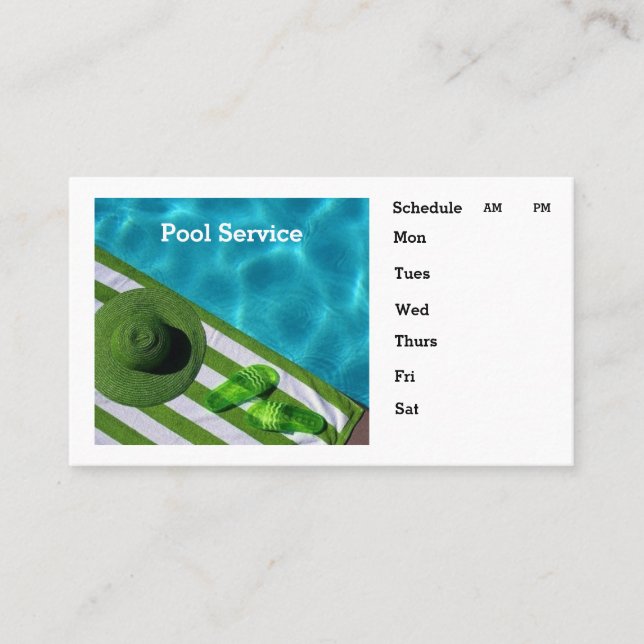 Pool Service Personalise Contact Info Schedule Business Card (Front)
