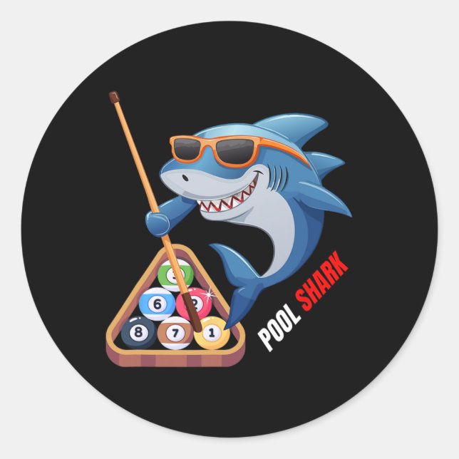 Pool Shark Cool Shark Billiards Player  Classic Round Sticker (Front)