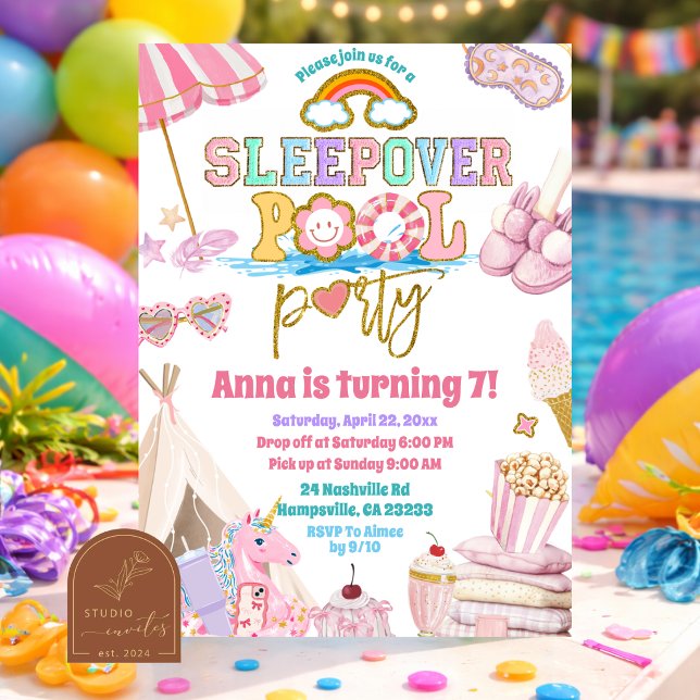 Pool Sleepover Patch Party Birthday Invitation (Creator Uploaded)