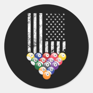 Pool Snooker Billiards Player 8 Ball American Flag Classic Round Sticker