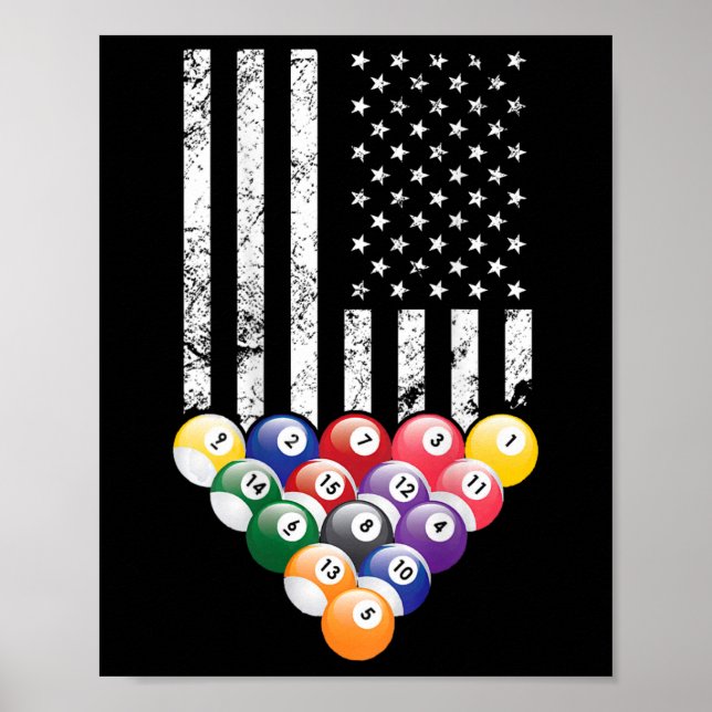 Pool Snooker Billiards Player 8 Ball American Flag Poster (Front)