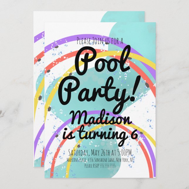 Pool Splash Pad Park Birthday Party Invitation (Front/Back)