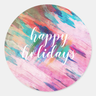 Pool Summer Holiday Teal Pink Watercolor Splatter Classic Round Sticker