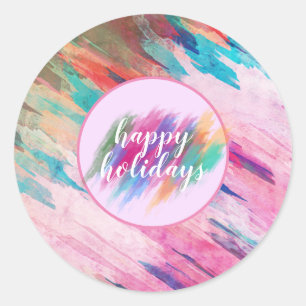 Pool Summer Holiday Teal Pink Watercolor Splatter Classic Round Sticker