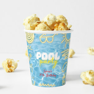 Pool summer neon vibes birthday party paper cups