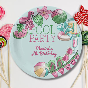Pool summer party birthday paper plate
