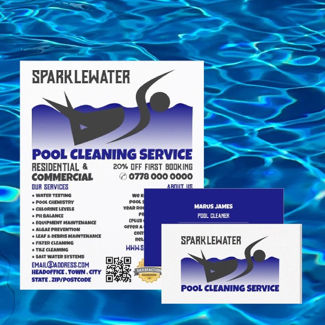 Pool Swimmer Design, Swimming Pool Cleaner Business Card (Creator Uploaded)