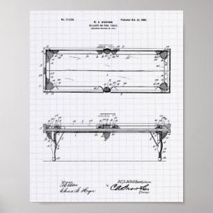 Pool Table 1902 Patent Art - Lined Peper Poster
