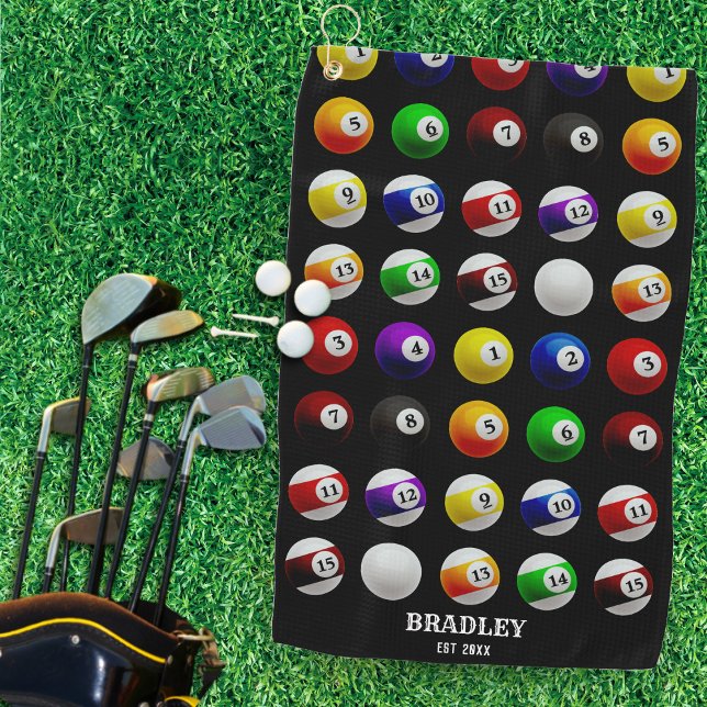 Pool Table Billiard Balls Pattern Black Golf Towel (Pool Table Billiard Balls Pattern Black Golf Towel)