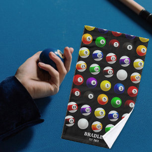 Pool Table Billiard Balls Pattern Black Hand Towel