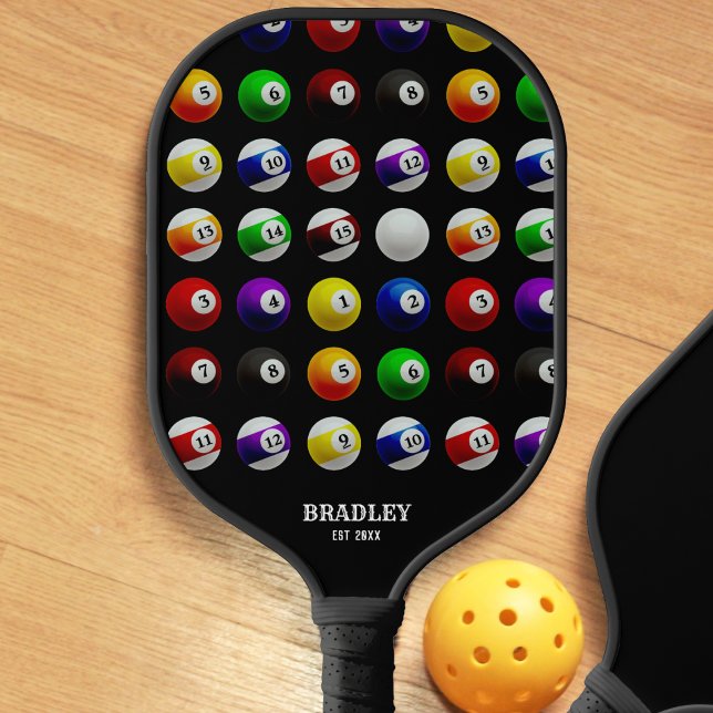 Pool Table Billiard Balls Pattern Black Pickleball Paddle (Pool Table Billiard Balls Pattern Black Pickleball Paddle)