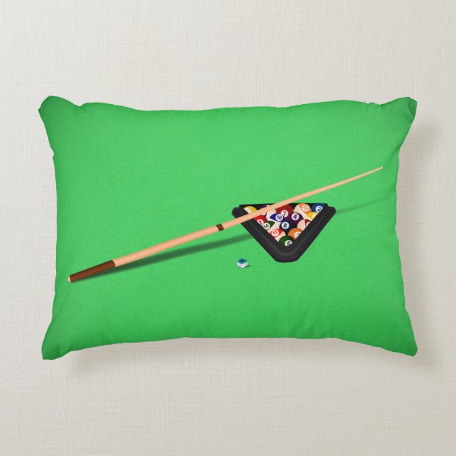 Pool Table Cue Stick and Balls Decorative Cushion (Front)
