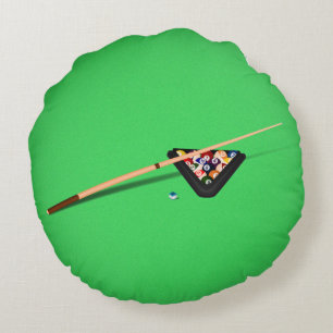 Pool Table Cue Stick and Balls Round Cushion