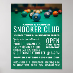 Pool Table, Pool Club, Snooker Club Advertising Poster